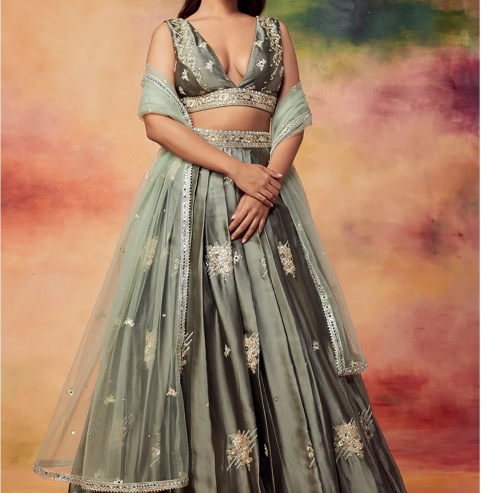 BRAND NEW Exquisite Sage Green Embroidered Lehenga Set